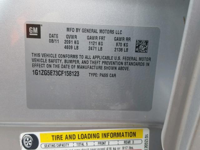 1G1ZG5E73CF158123 - 2012 CHEVROLET MALIBU LTZ 银色 照片 10