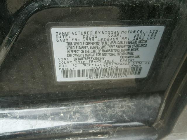 3N1AB7AP8FY258349 - 2015 NISSAN SENTRA S BLACK photo 10