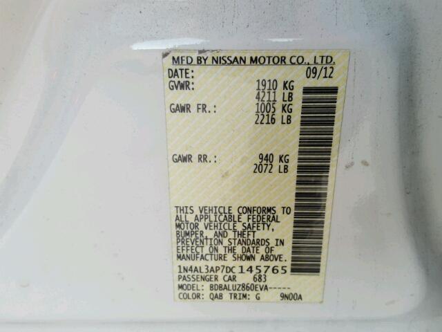 1N4AL3AP7DC145765 - 2013 NISSAN ALTIMA 2.5 WHITE photo 10