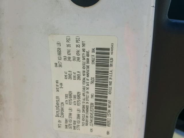 1D7HA18DX5J537690 - 2005 DODGE RAM 1500 S WHITE photo 10