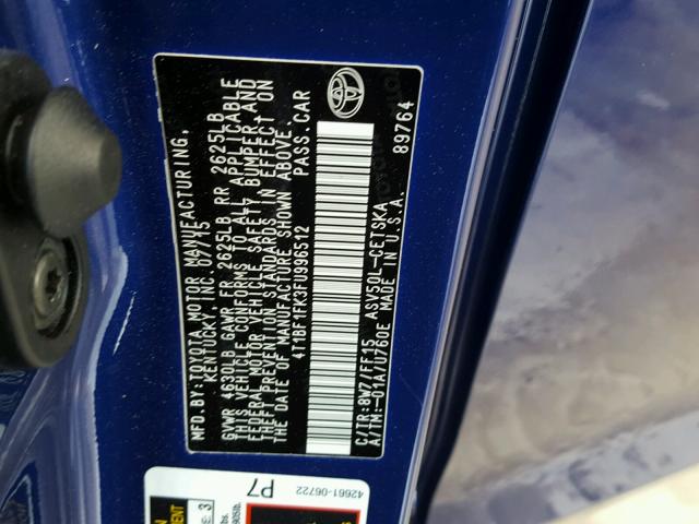 4T1BF1FK3FU996512 - 2015 TOYOTA CAMRY LE BLUE photo 10