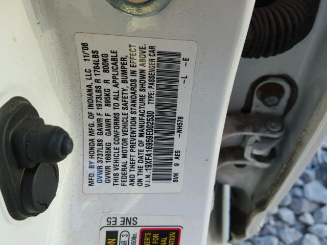 19XFA16959E002530 - 2009 HONDA CIVIC EXL WHITE photo 10