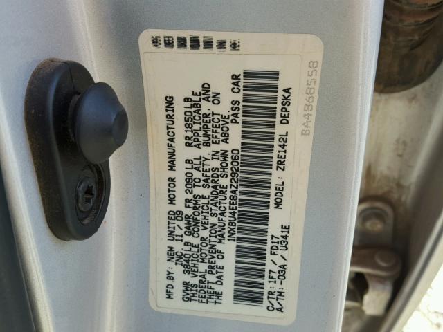 1NXBU4EE8AZ292060 - 2010 TOYOTA COROLLA BA SILVER photo 10