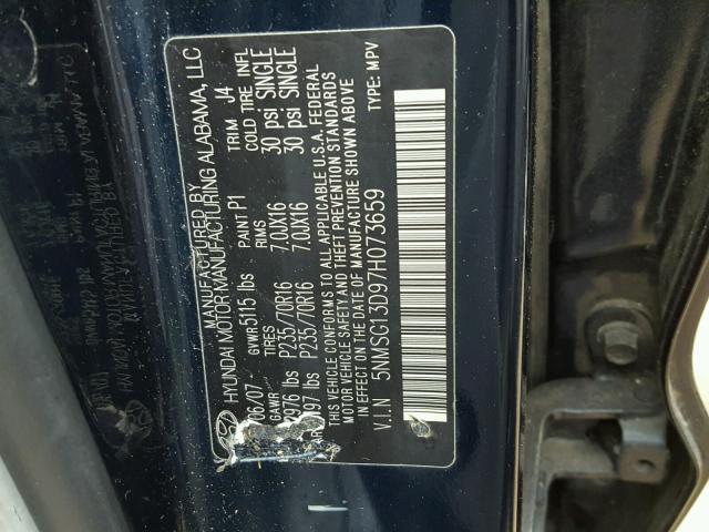 5NMSG13D97H073659 - 2007 HYUNDAI SANTA FE G BLUE photo 10