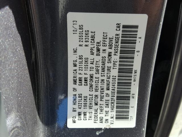 1HGCR2F80EA045082 - 2014 HONDA ACCORD EXL GRAY photo 10