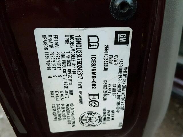 1GNDU23L76D242817 - 2006 CHEVROLET UPLANDER L 红色 照片 10