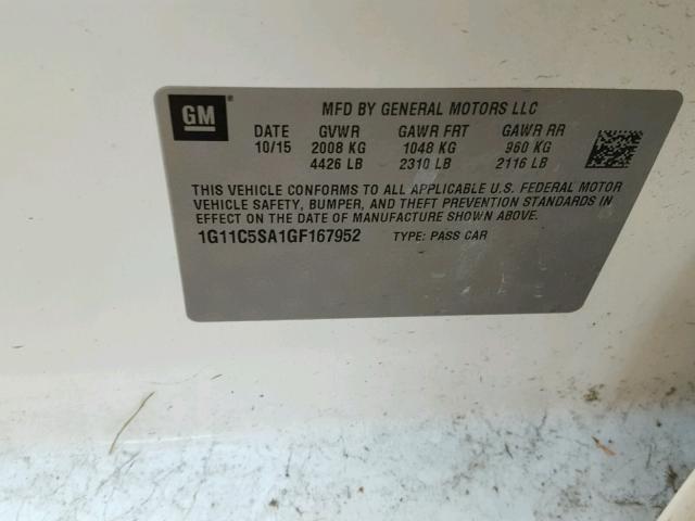 1G11C5SA1GF167952 - 2016 CHEVROLET MALIBU LIM 白色 照片 10