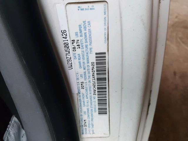 3VWCA21C1XM409420 - 1999 VOLKSWAGEN NEW BEETLE 白色 照片 10