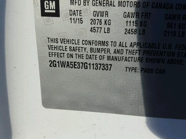 2G1WA5E37G1137337 - 2016 CHEVROLET IMPALA LIM WHITE photo 10