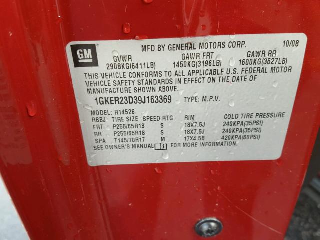 1GKER23D39J163369 - 2009 GMC ACADIA SLT წითელი ფოტო 10