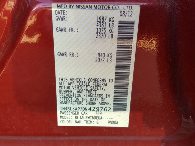 1N4BL3AP7DN429762 - 2013 NISSAN ALTIMA 3.5 RED photo 10