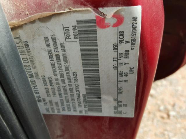 1FAFP66LXYK118623 - 2000 FORD CONTOUR SE RED photo 10