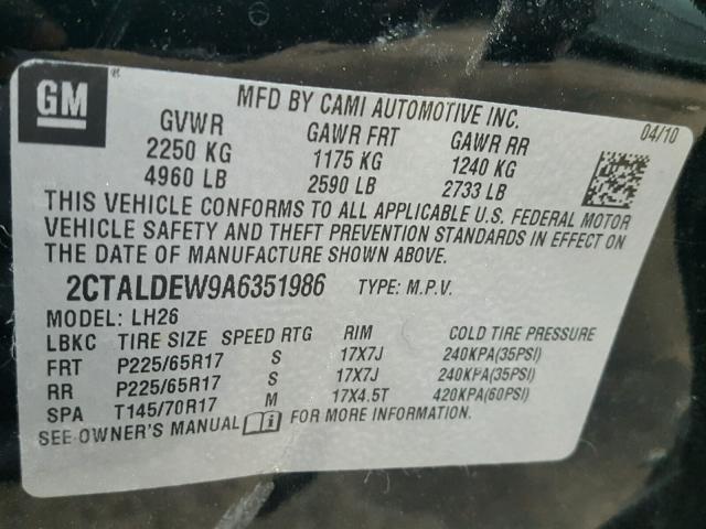 2CTALDEW9A6351986 - 2010 GMC TERRAIN SL BLACK photo 10