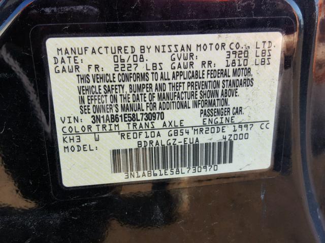 3N1AB61E58L730970 - 2008 NISSAN SENTRA 2.0 BLACK photo 10