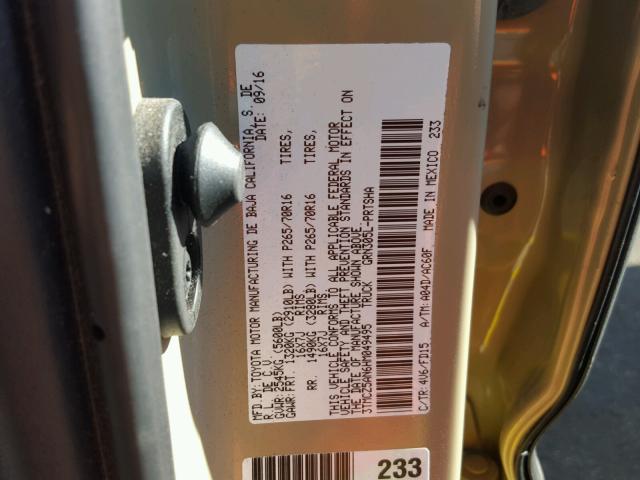 3TMCZ5AN6HM049495 - 2017 TOYOTA TACOMA DOU TAN photo 10