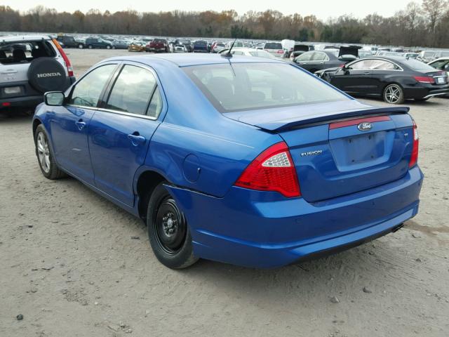 3FAHP0HA8CR308796 - 2012 FORD FUSION SE BLUE photo 3