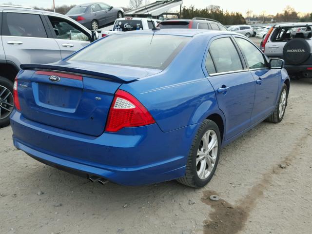 3FAHP0HA8CR308796 - 2012 FORD FUSION SE BLUE photo 4