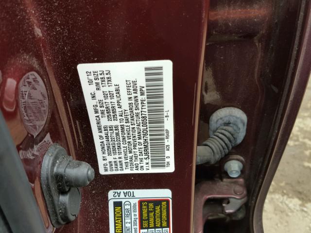 5J6RM3H76DL005877 - 2013 HONDA CR-V EXL 勃艮第红 照片 10