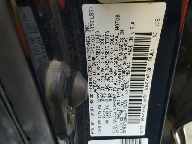 5TEKU72N46Z223469 - 2006 TOYOTA TACOMA DOU BLUE photo 10