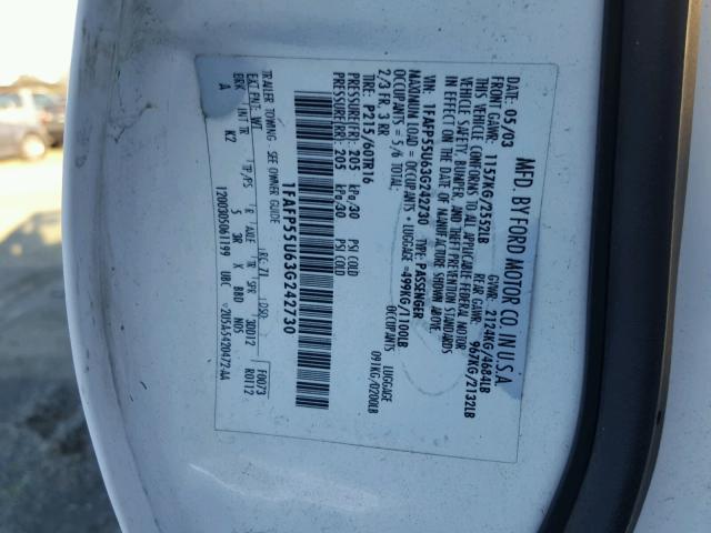 1FAFP55U63G242730 - 2003 FORD TAURUS SES WHITE photo 10