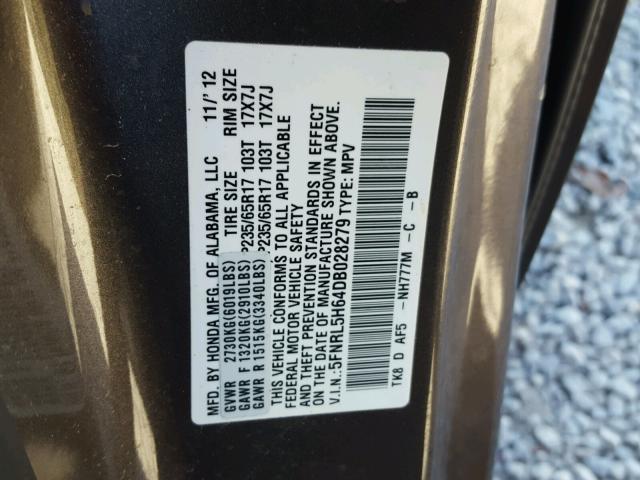 5FNRL5H64DB028279 - 2013 HONDA ODYSSEY EX GRAY photo 10