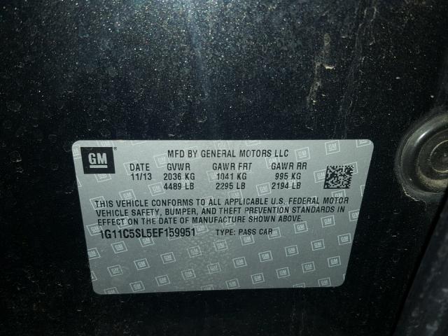 1G11C5SL5EF159951 - 2014 CHEVROLET MALIBU 1LT BLACK photo 10