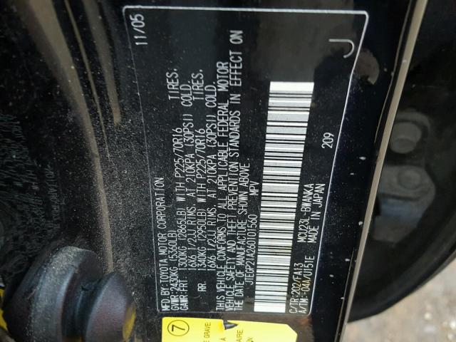 JTEGP21A260101560 - 2006 TOYOTA HIGHLANDER BLACK photo 10