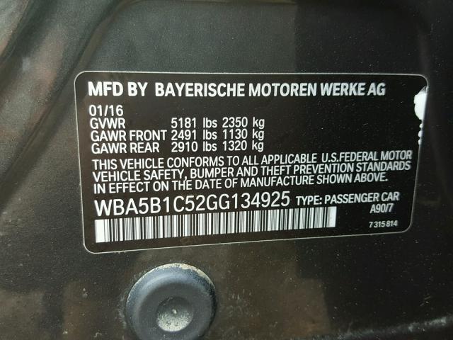 WBA5B1C52GG134925 - 2016 BMW 535 I BLACK photo 10