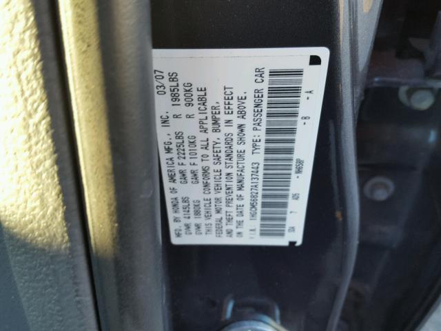 1HGCM56827A137443 - 2007 HONDA ACCORD EX GRAY photo 10