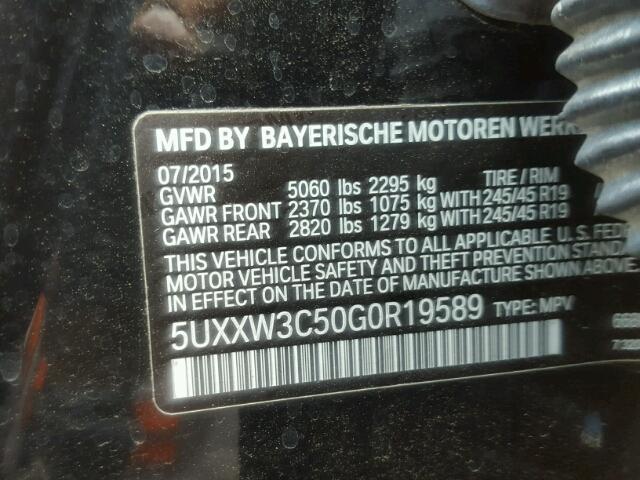 5UXXW3C50G0R19589 - 2016 BMW X4 XDRIVE2 BLACK photo 10
