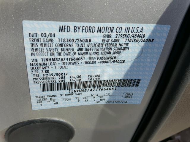 1LNHM87A74Y664061 - 2004 LINCOLN LS 银色 照片 10