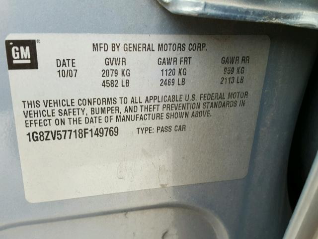 1G8ZV57718F149769 - 2008 SATURN AURA XR GRAY photo 10