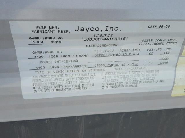 1UJBJ0BR4A1EB0151 - 2010 JYCO JAY FLIGHT WHITE photo 10