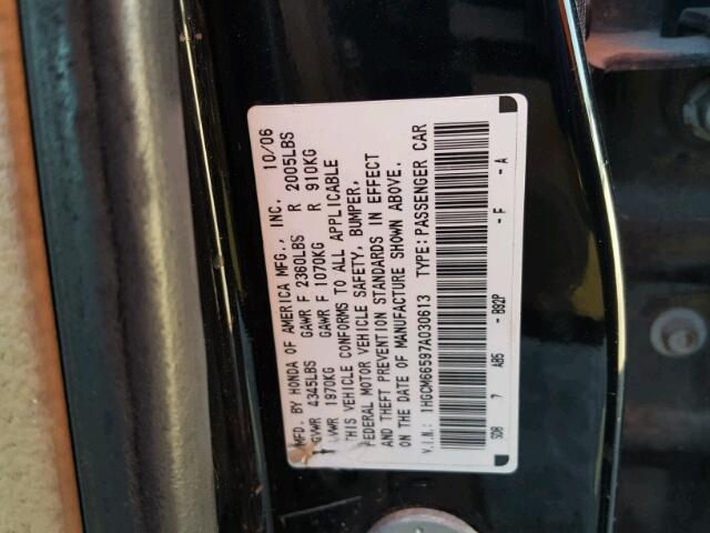 1HGCM66597A030613 - 2007 HONDA ACCORD EX BLACK photo 10