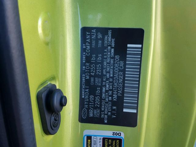 KMHHT6KD3AU008208 - 2010 HYUNDAI GENESIS CO GREEN photo 10