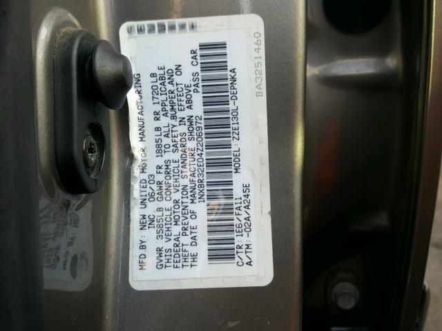 1NXBR32E04Z206972 - 2004 TOYOTA COROLLA CE CHARCOAL photo 10