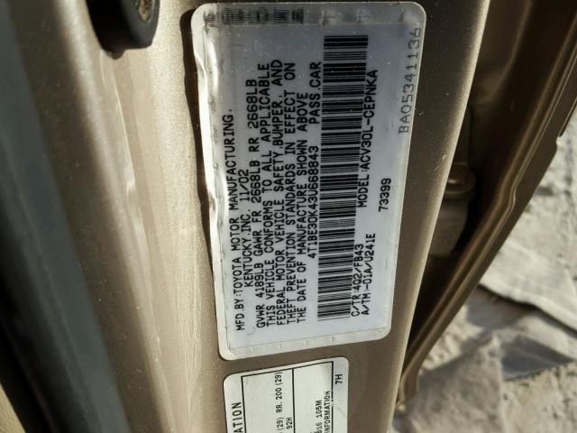 4T1BE30K43U668843 - 2003 TOYOTA CAMRY LE ვერცხლისფერი ფოტო 10