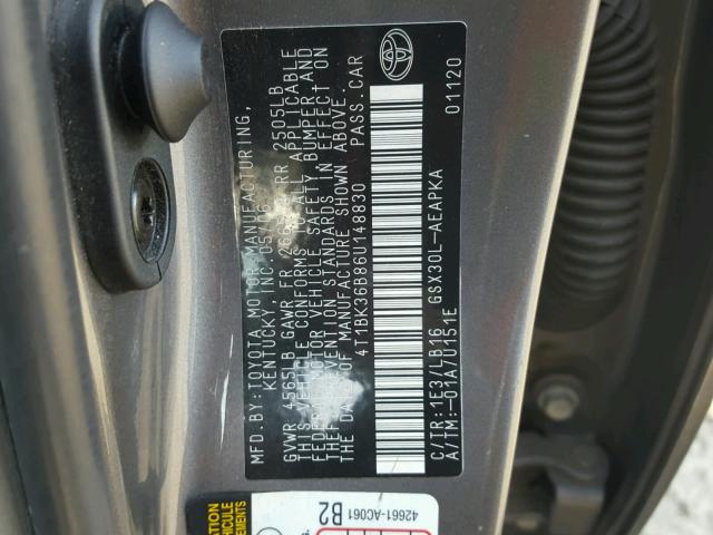 4T1BK36B86U148830 - 2006 TOYOTA AVALON XL Сұр фото 10
