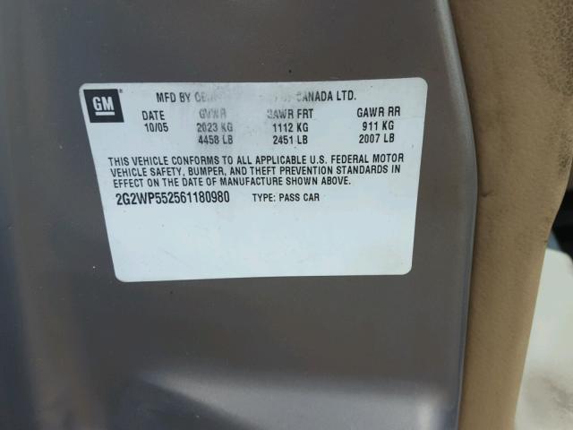 2G2WP552561180980 - 2006 PONTIAC GRAND PRIX თაფლისფერი ფოტო 10