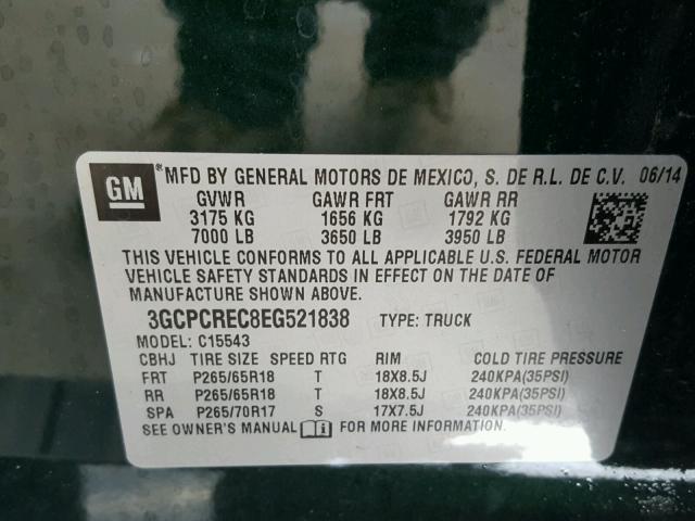 3GCPCREC8EG521838 - 2014 CHEVROLET SILVERADO GREEN photo 10