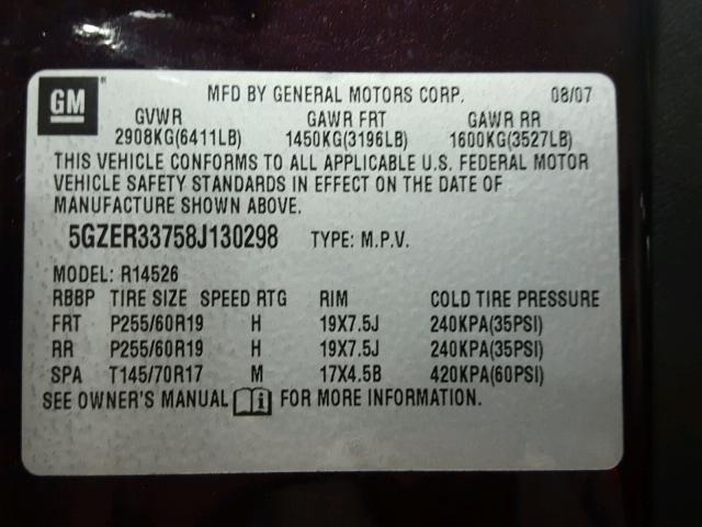 5GZER33758J130298 - 2008 SATURN OUTLOOK XR Bənövşəyi foto 10