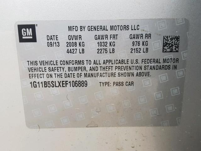 1G11B5SLXEF106889 - 2014 CHEVROLET MALIBU LS Gümüş foto 10