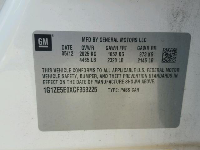 1G1ZE5E0XCF353225 - 2012 CHEVROLET MALIBU LTZ 白色 照片 10