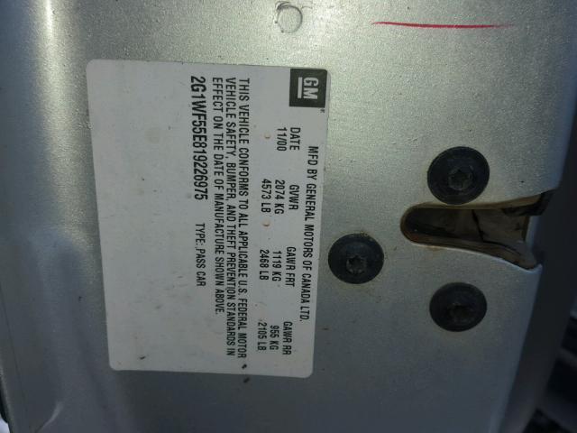 2G1WF55E819226975 - 2001 CHEVROLET IMPALA SILVER photo 10