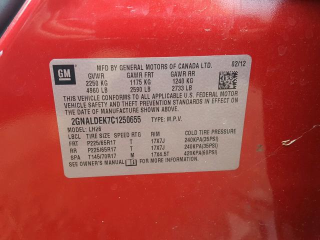 2GNALDEK7C1250655 - 2012 CHEVROLET EQUINOX LT RED photo 10