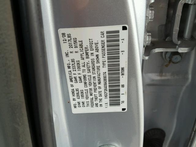 1HGCP26409A089074 - 2009 HONDA ACCORD LXP SILVER photo 10