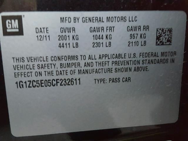 1G1ZC5E05CF232611 - 2012 CHEVROLET MALIBU 1LT 黑色 照片 10