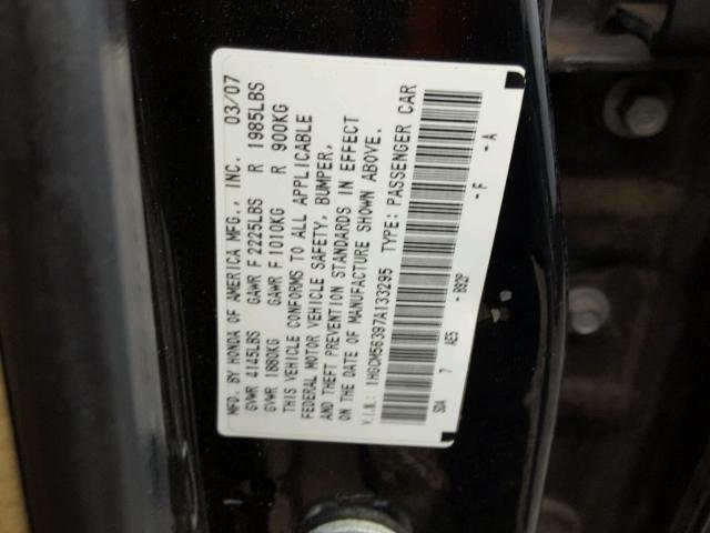 1HGCM56397A133295 - 2007 HONDA ACCORD SE BLACK photo 10