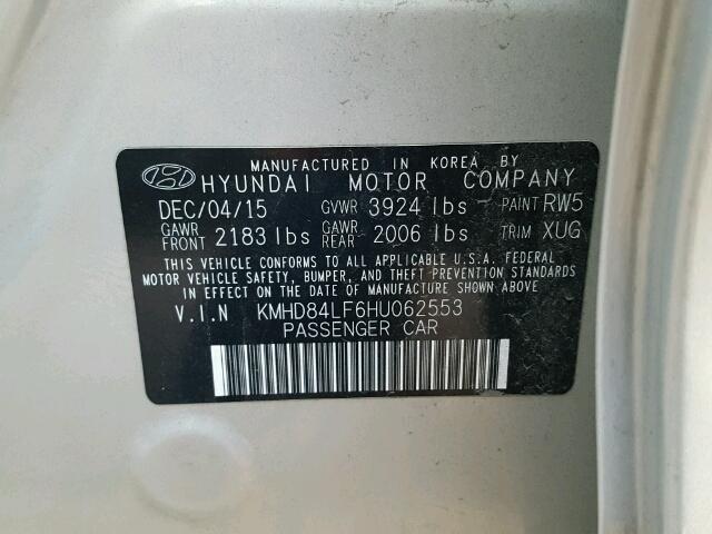 KMHD84LF6HU062553 - 2017 HYUNDAI ELANTRA SE CREAM photo 10