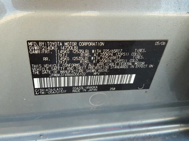 JTMBK31V866006102 - 2006 TOYOTA RAV4 LIMIT GRAY photo 10